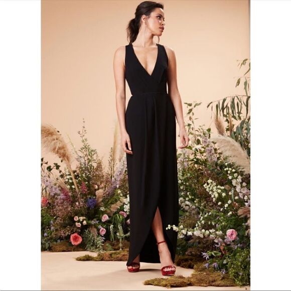 NWT, Dress for population Ariel racer back wrap grape gown size S in black - Picture 1 of 12